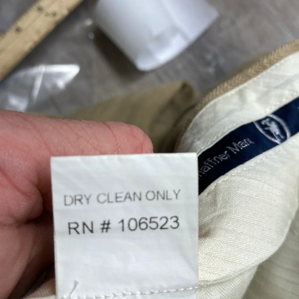 Hart Schaffner Marx Dress Pants Mens 36 Tan Linen Herringbone Made in Italy